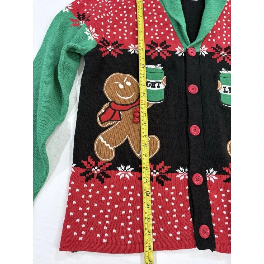 Spencer's Workshop Gingerbread Men Ugly Christmas Sweater Cardigan Get Lit Sz L